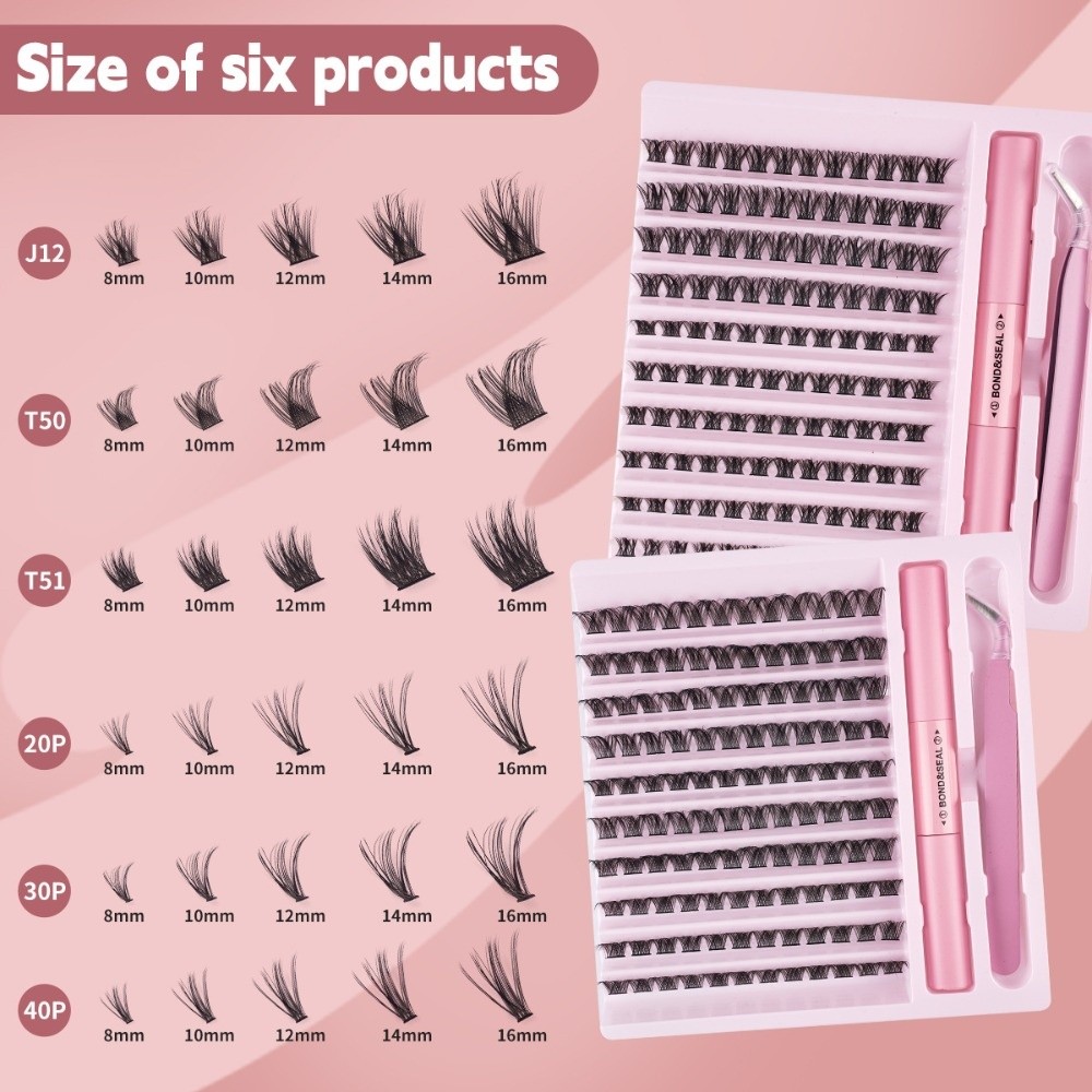 Eyelash Extension Kits - 高品質ボンド＆シールつけまつげ ウィスピー風ナチュラルルック グルーリングラッシュ クラスターデザイン DIYまつげエクステ