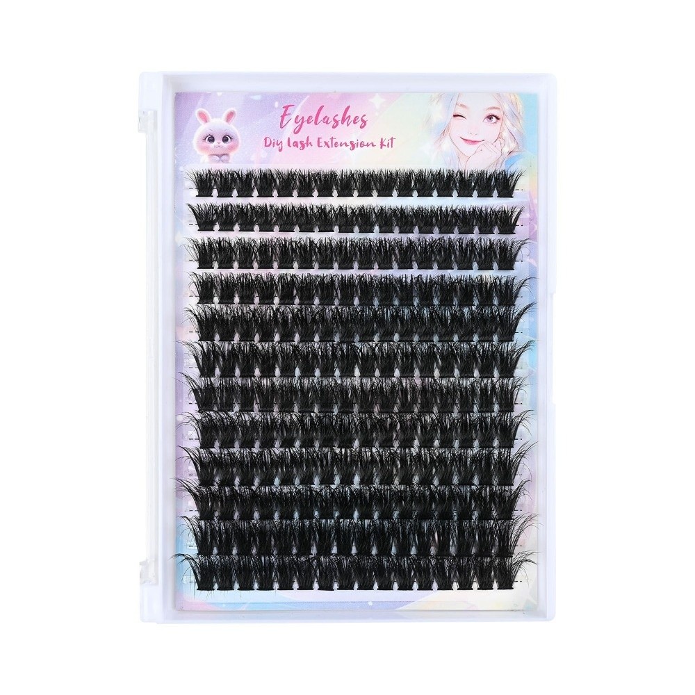 Eyelash Extension Kits - ナチュラルルックつけまつげ ボンド＆シール クラスターデザイン DIYまつげエクステキット ウィスピー風 アイメイクツール