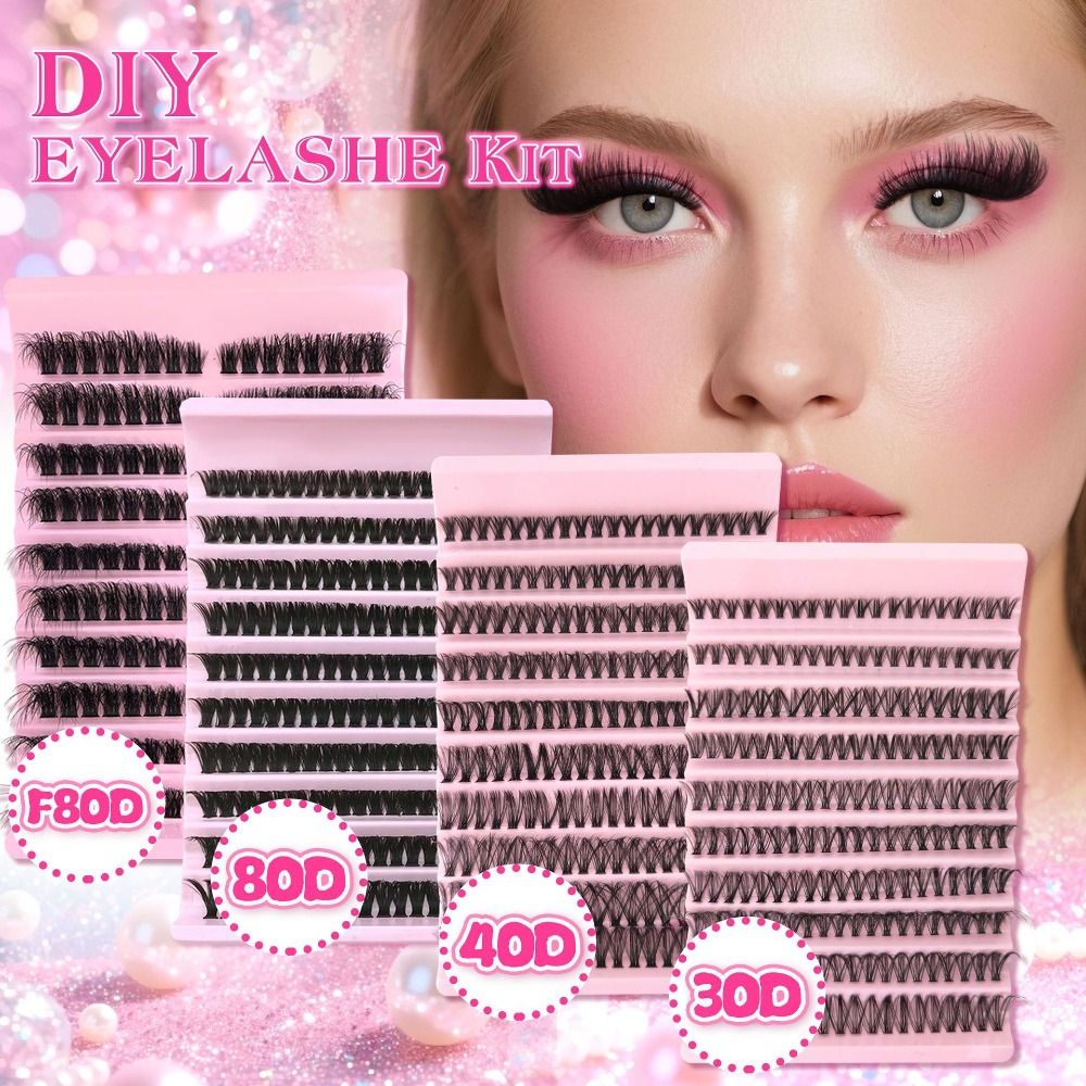 Eyelash Extension Kits - ナチュラルルックつけまつげ ウィスピー風 ボンド＆シール DIYまつげエクステキット クラスターデザイン フェイクまつげメイクアップ強化