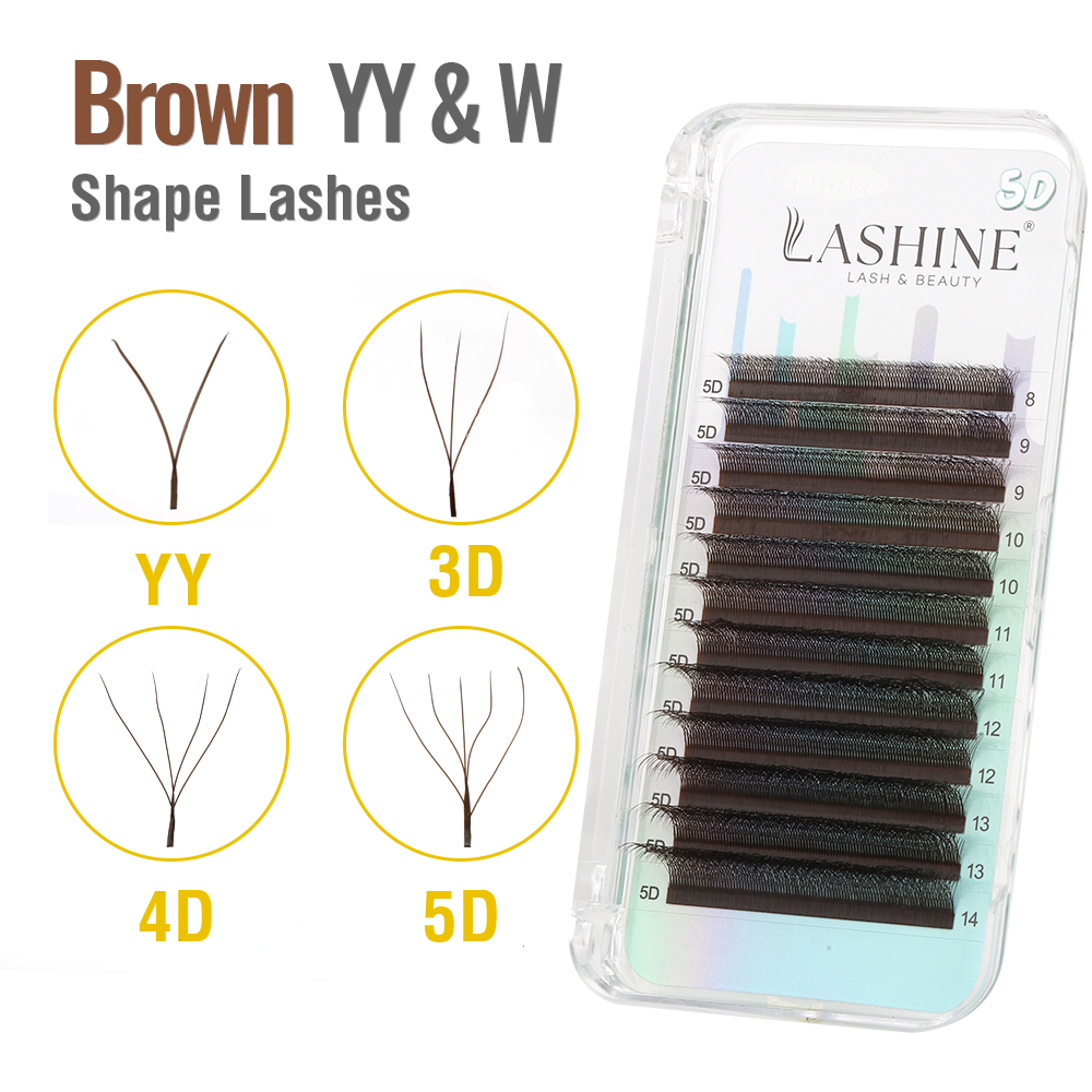 Eyelash Extension Yy - ラシーヌ ブラウン YY/3D/4D/5D Wシェイプ プレメイドファン フェイクミンク