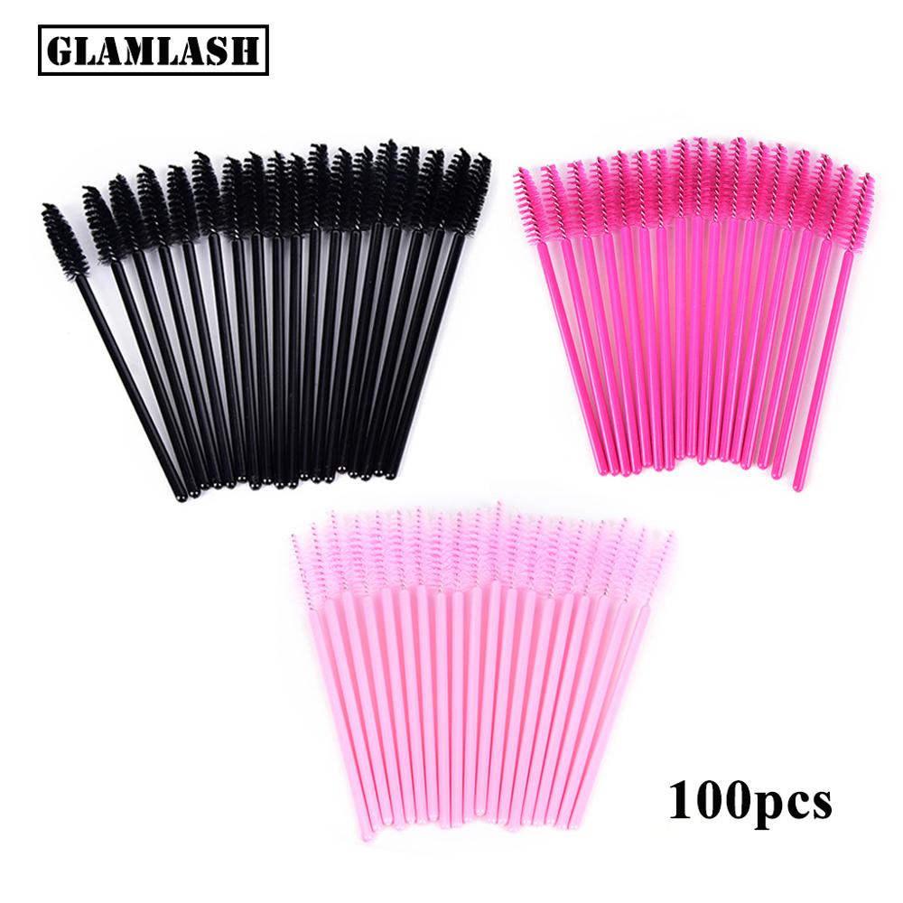 Eyelash Extension Kits - 100 個使い捨てマイクロまつげコームブラシスプーラーメイクアップキットまつげエクステンションブラシマスカラアプリケーター杖ラッシュ眉毛ブラシ