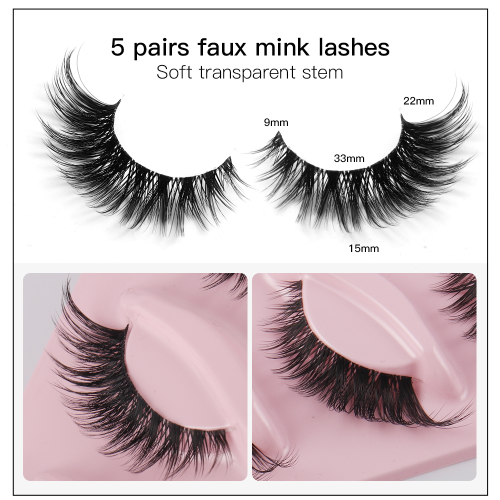 5ペアのキャットアイつけまつげ、フェイクミンクまつげ、ナチュ - Eyelash Extension Cat Eye のレビューと価格
