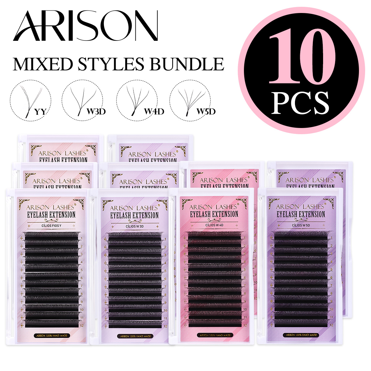 ARISON 10箱入りボリュームまつげエクステ YY 3D - Eyelash Extension Volume Styles のレビューと価格