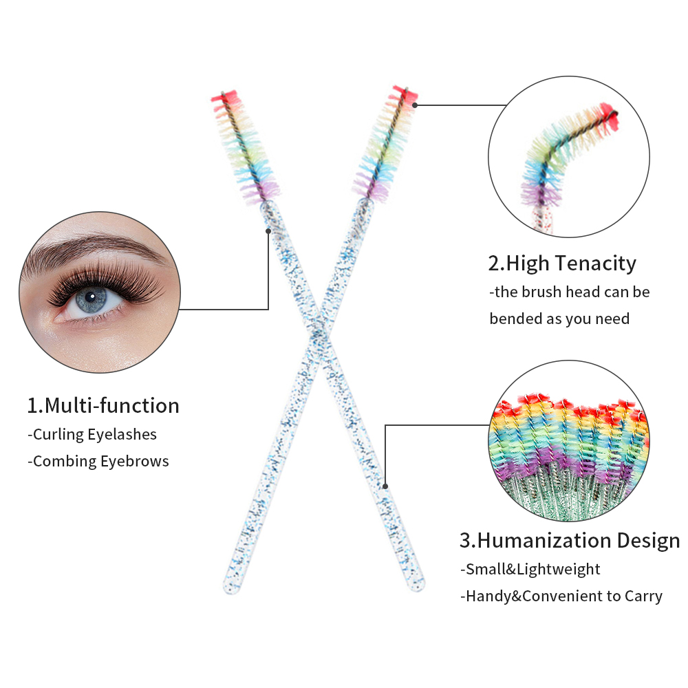 50 個レインボークリスタルまつげメイクブラシ使い捨てマイク - Eyelash Extension Class のレビューと価格